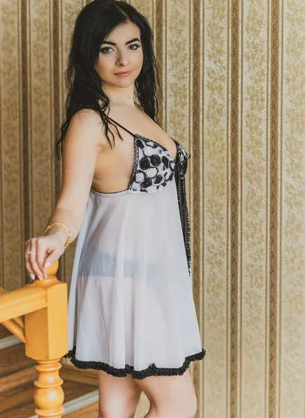 Konforlu Konsepti Erotik Çamaşırlı Pastel Ahşap Çamaşırlı Seksi Bayan Romantik — Stok fotoğraf