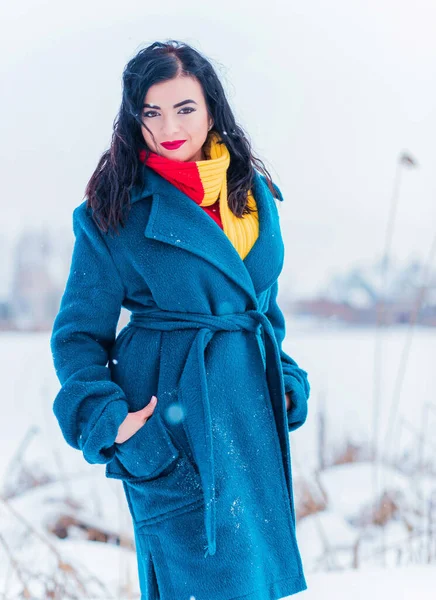 Conceito Férias Inverno Mulher Árabe Olhar Elegante Dia Nevado Fora — Fotografia de Stock