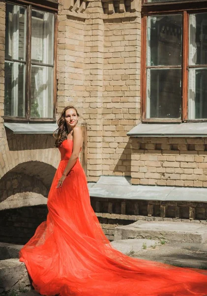 Abendkleider Konzept Elegante Phantasie Stil Frau Roten Abendkleid Kleidung Für — Stockfoto