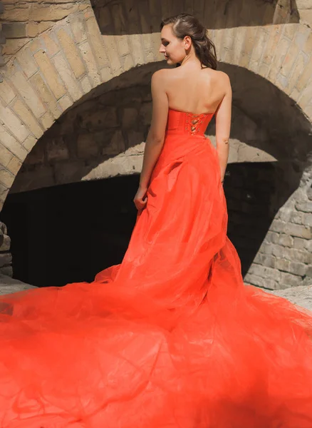 Abendkleider Konzept Elegante Phantasie Stil Frau Roten Abendkleid Kleidung Für — Stockfoto