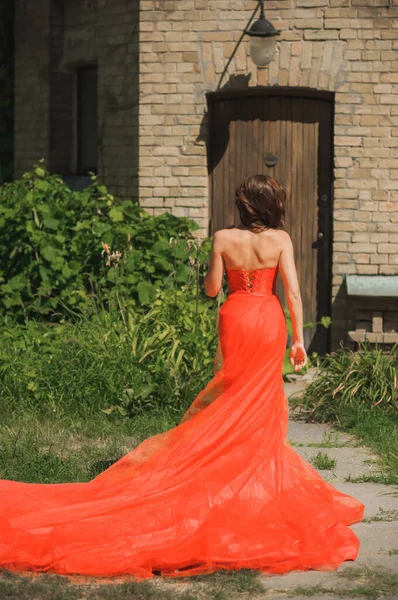 Abendkleider Konzept Elegante Phantasie Stil Frau Roten Abendkleid Kleidung Für — Stockfoto