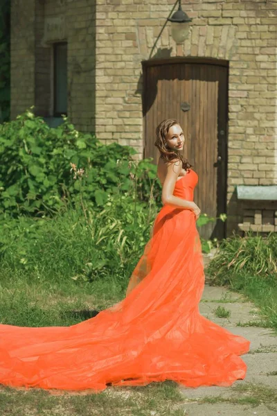 Abendkleider Konzept Elegante Phantasie Stil Frau Roten Abendkleid Kleidung Für — Stockfoto