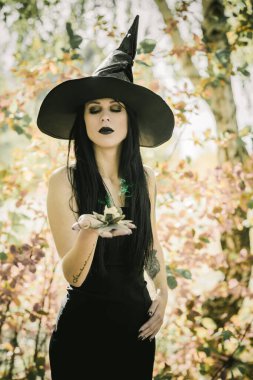 Gotik tarzda cadı görünümlü kadın, basit cadılar bayramı fikirleri kavramı