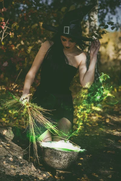 Femme Look Sorcière Style Gothique Concept Idées Simples Halloween — Photo