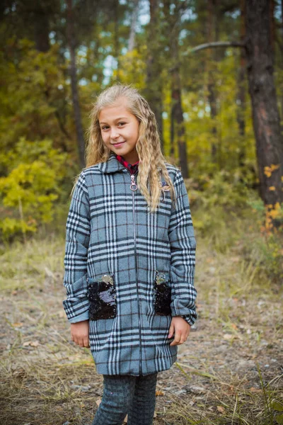 Kalın Giysili Küçük Bir Kız Dışarıda Yürüyor Sonbahar Kış Mevsimi — Stok fotoğraf