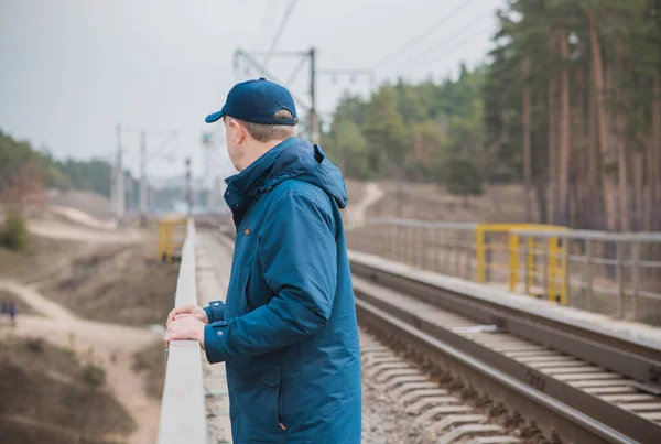Senior Man Thinking His Life Railway Mature Man Psychology — Stock Photo, Image