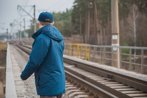 Senior Man Thinking His Life Railway Mature Man Psychology — Foto Stock