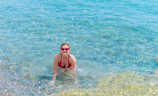 Beleza Nova Era Mulher Bonita Natural Maiô Perto Mar Tamanho — Fotografia de Stock