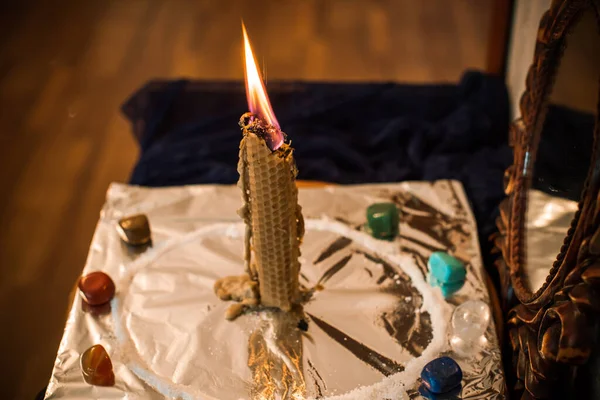 Lilin Untuk Membersihkan Seseorang Ritual Sihir Dan Pengecoran Lilin Pembersihan — Stok Foto