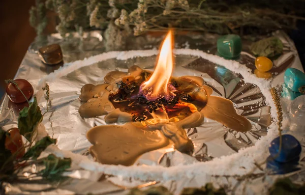 Candle Cleansing Person Magic Rituals Wax Casting Energy Cleansing Altar — Stock Photo, Image