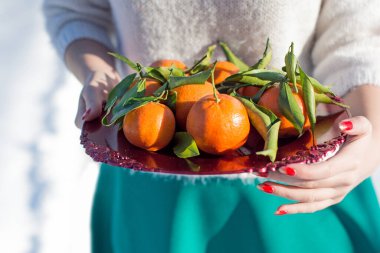 Kış büyülü sahnesi, Noel zamanı, ilham. Kış tatilleri, güzel modern kız, güzel yaşam tarzı.