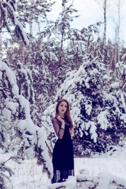 Kış büyülü sahnesi, Noel zamanı, ilham. Kış tatilleri, güzel modern kız, güzel yaşam tarzı.