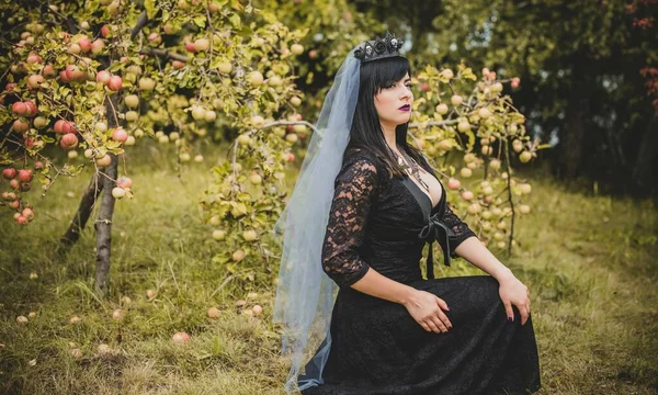 Mor peçeli gotik bayan Cadılar Bayramı için göz kamaştırıcı bir klasik. Klasik kıyafetler içinde güzel bir vatandaş. El yapımı güzel aksesuarlar. Cadılar Bayramı için fikirler