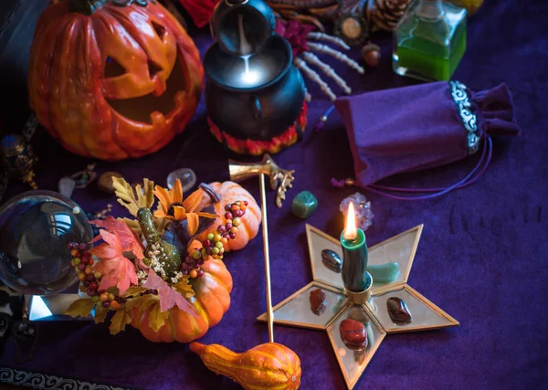 Magic scene, Mystical atmosphere, view of wicca the velvet table, esoteric concept, fortune telling and predictions
