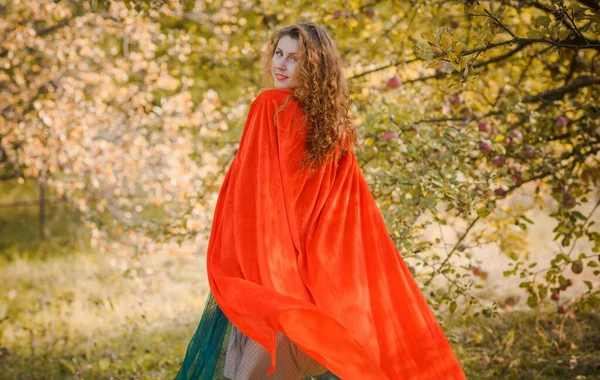 Femme Velours Vert Robe Romantique Capuche Rouge Style Halloween Pour — Photo