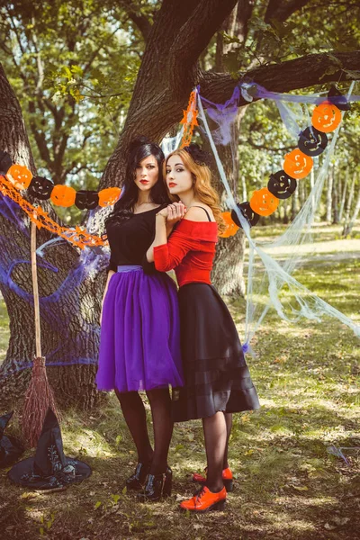 Čaroděj Cosplay Nápady Halloweenskou Párty Koncept Podzimních Prázdnin Ženy Kostýmech — Stock fotografie