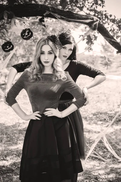 Czarodziej Cosplay Pomysły Imprezę Halloween Koncepcja Jesiennych Wakacji Kobiety Strojach — Zdjęcie stockowe
