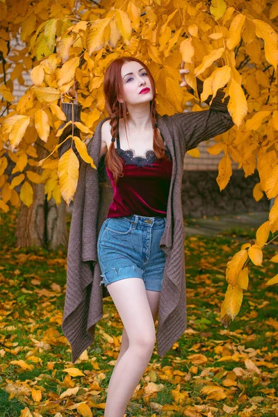 Fashionable Nice Woman Wear Casual Style Pretty Face Red Natural — стоковое фото