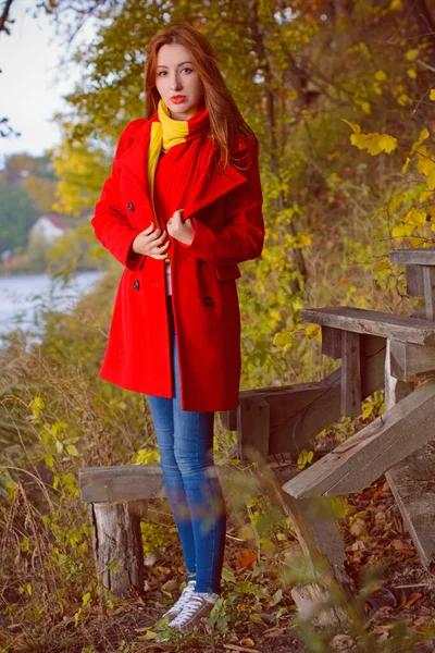 Fashionable Nice Woman Wear Casual Style Pretty Face Red Natural — стоковое фото