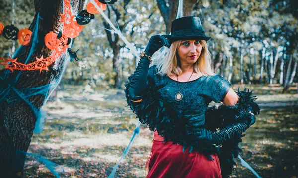 Čaroděj Cosplay Nápady Halloweenskou Párty Koncept Podzimních Prázdnin Žena Kostýmech — Stock fotografie