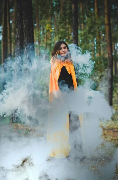 ハロウィーンの休日の魔女神秘的な雰囲気の女性 魔女のコンセプト パーティーのためのアイデア — ストック写真