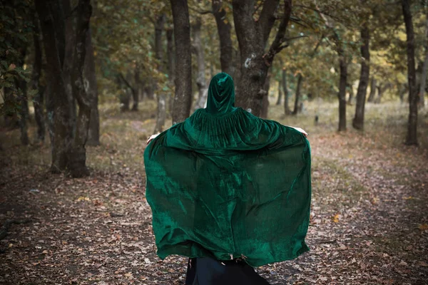 森の中の神秘的なシーン ウィザードの外観 ハロウィーンのアイデア 魔法の衣装 — ストック写真