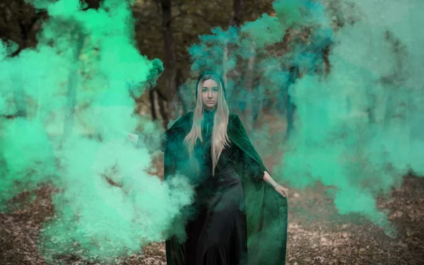 Mystical Scene Forest Wizard Look Halloween Ideas Magic Costume — Stock Photo, Image