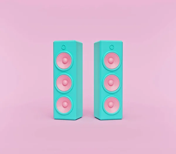 Pastel pembe arka planda stereo hoparlörler. Minimalizm kavramı. 3d oluşturma