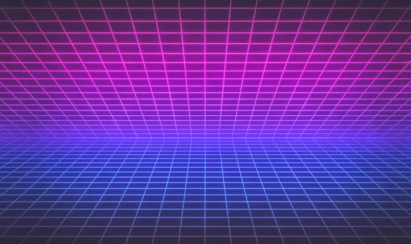 80 'lerin stili Retro Futurism Bilimkurgu Geçmişi. Soyut parlak neon şebeke. Dijital Yüzey. Afişe uygun, poster tasarımı. 3d oluşturma
