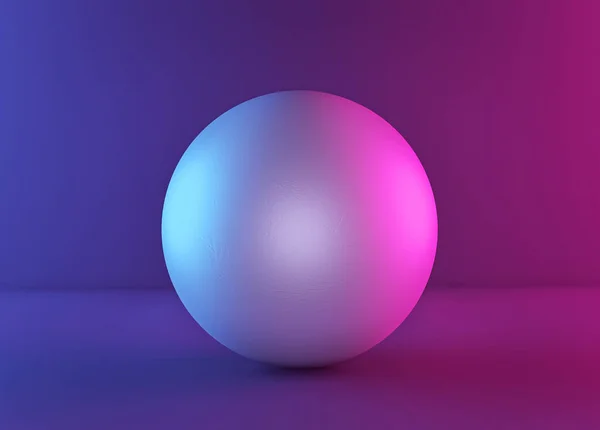 white ball or sphere in neon light, abstract background, blank sphere. minimalism concept. 3d rendering