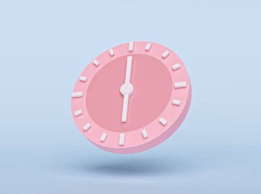 Zaman kavramı. Pastel mavi arka planda analog saat, afiş, afiş, poster veya web sitesi için modern minimal stil. 3d oluşturma