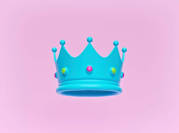 Голубая Корона Драгоценностями Выделенными Розовом Фоне Трендовый Дизайн Рендеринг — стоковое фото