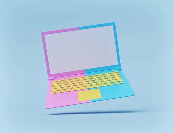 Pink Blue Yellow Colored Laptop Notebook Isolated Pastel Background Technology — Stock Photo, Image