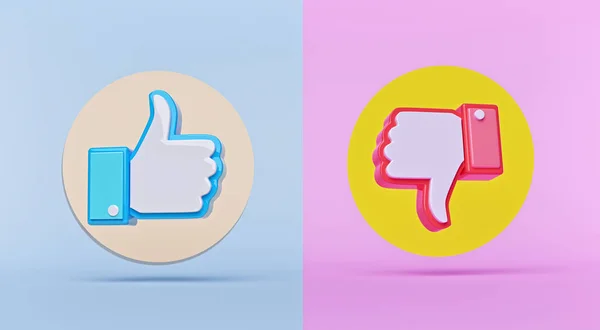 Like and dislike buttons on abstract background. modern minimal symbols horizontal banner. social media feedback concept. 3d rendering