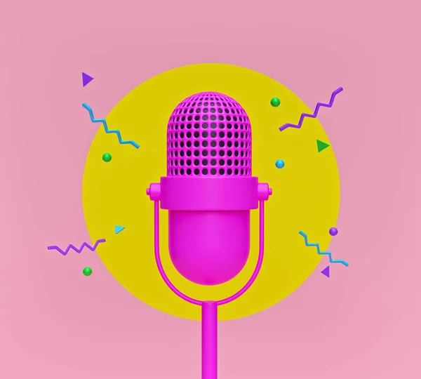 Microfone Retro Rosa Bonito Com Formas Abstratas Design Mínimo Criativo — Fotografia de Stock