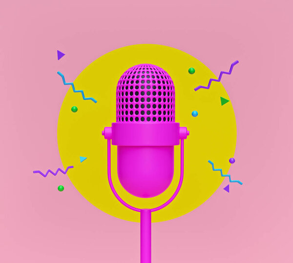 Lindo Micrófono Retro Rosa Con Formas Abstractas Diseño Creativo Minimalista — Foto de Stock