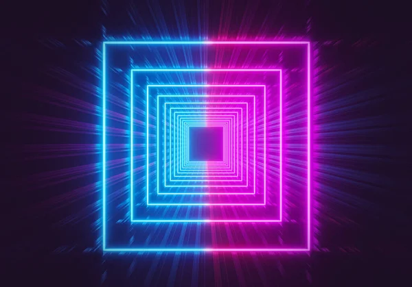 Schöne Leuchtende Neonlichter Quadratischen Tunnel Abstrakten Hintergrund Rosa Und Blau — Stockfoto