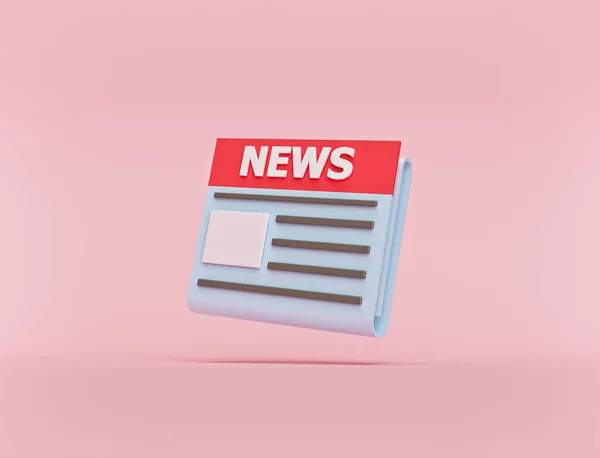Pastel pembe arka planda izole edilmiş karikatür tarzı minimal gazete simgesi. blog, web sitesi, poster ve afiş için yaratıcı haber sembolü tasarımı. 3d oluşturma