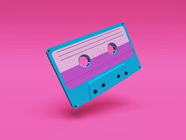 Pembe arka planda Retro ses kaseti. Nostaljik anılar konsepti. 3d oluşturma