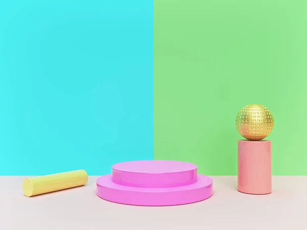 抽象幾何学的形状の背景にはピンクの表彰台があります 最小限の概念です 3Dレンダリング — ストック写真