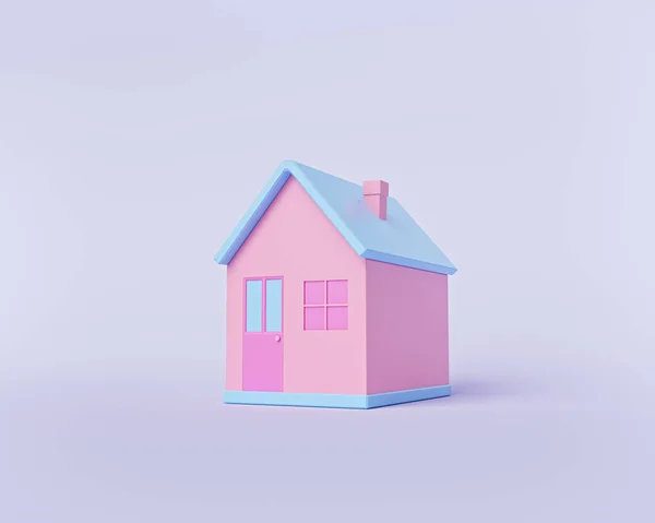 Pastel arka planda en az sevimli ev. Çizgi film tarzı. 3d oluşturma