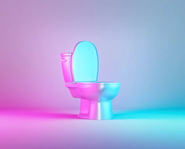 Toilettenschüssel Isoliert Lebendigen Farbverlauf Holographischen Neonfarben Minimales Design Darstellung — Stockfoto