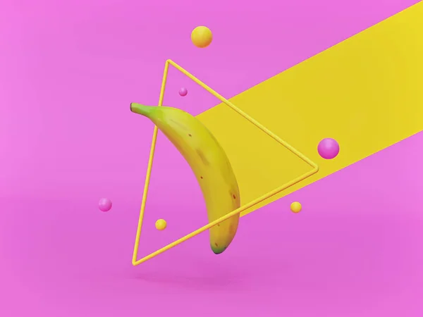 추상적 미니멀리즘의 개념은 바나나와 공입니다 창조적 포스터 렌더링 — 스톡 사진