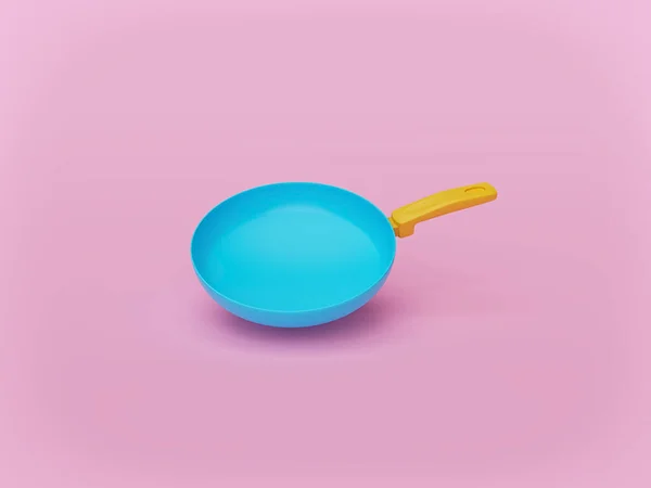 Frigideira Cor Azul Amarela Mínima Isolada Fundo Rosa Pastel Conceito — Fotografia de Stock