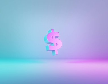 Canlı gradyan holografik neon renklerinde minimum stil dolar sembolü. 3d oluşturma