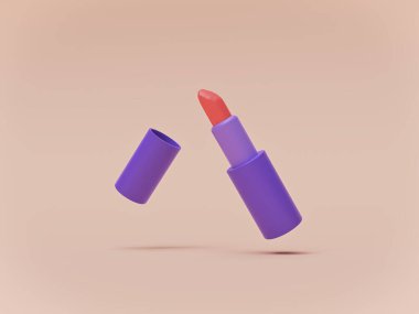 Ruj, pastel krem arka planda izole edilmiş. Makyaj ve güzellik kavramı. 3d oluşturma