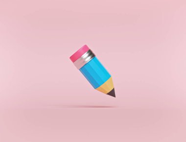 çizgi film stili kalem ikonu ya da sembol. Minimum tasarım. yazarlık, blog, eğitim konsepti. 3d oluşturma
