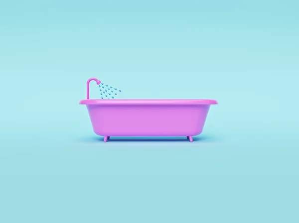 Cartoon Style Pink Bathtub Tap Isolated Pastel Background Minimal Concept — Stock Photo, Image