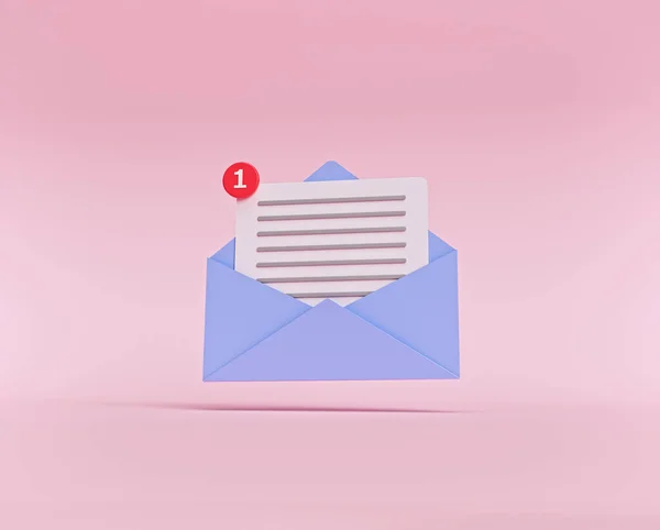 信封与字母隔离在粉红的粉红背景上 电子邮件 消息通知概念 现代最小的时髦图标设计 3D渲染 — 图库照片