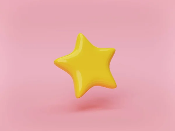 Pastel pembe arka planda izole edilmiş sevimli sarı yıldız. Minimum tasarım. 3d oluşturma